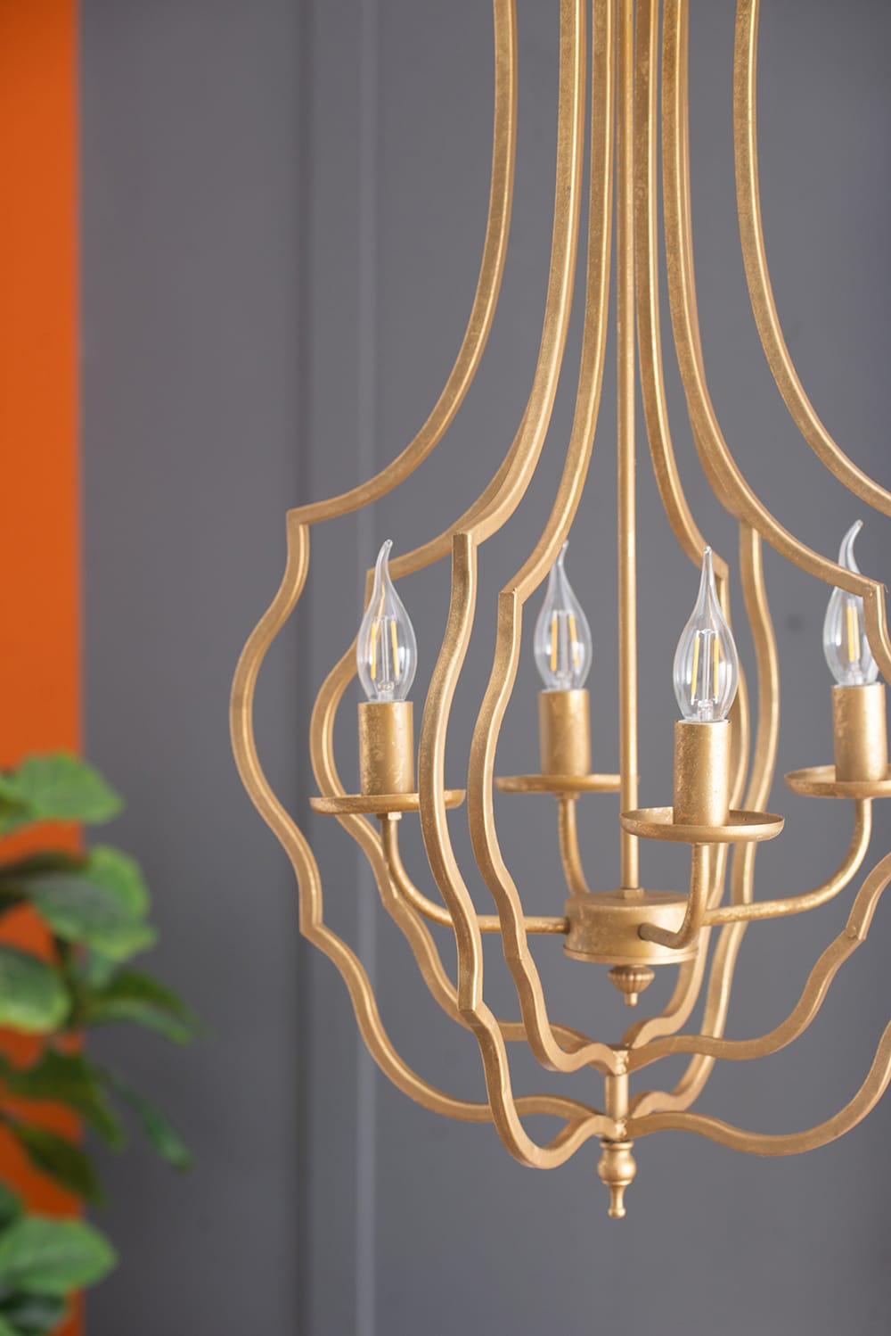 Gold Iron Chandelier - 4 Light Hanging Fixture for Dining Room