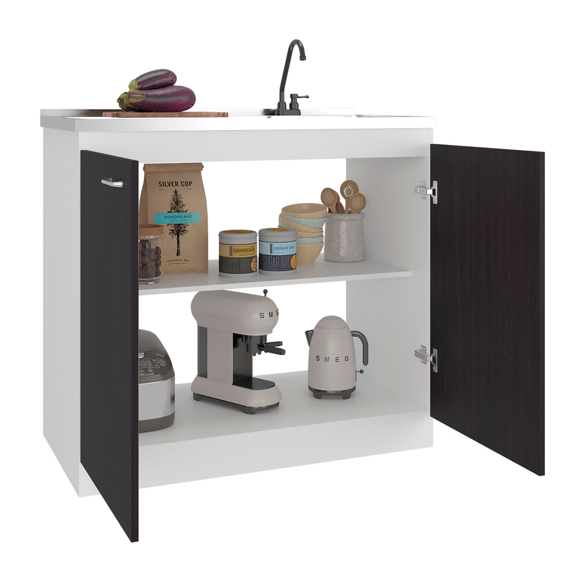 Salento Freestanding Sink - White & Black Storage Cabinet