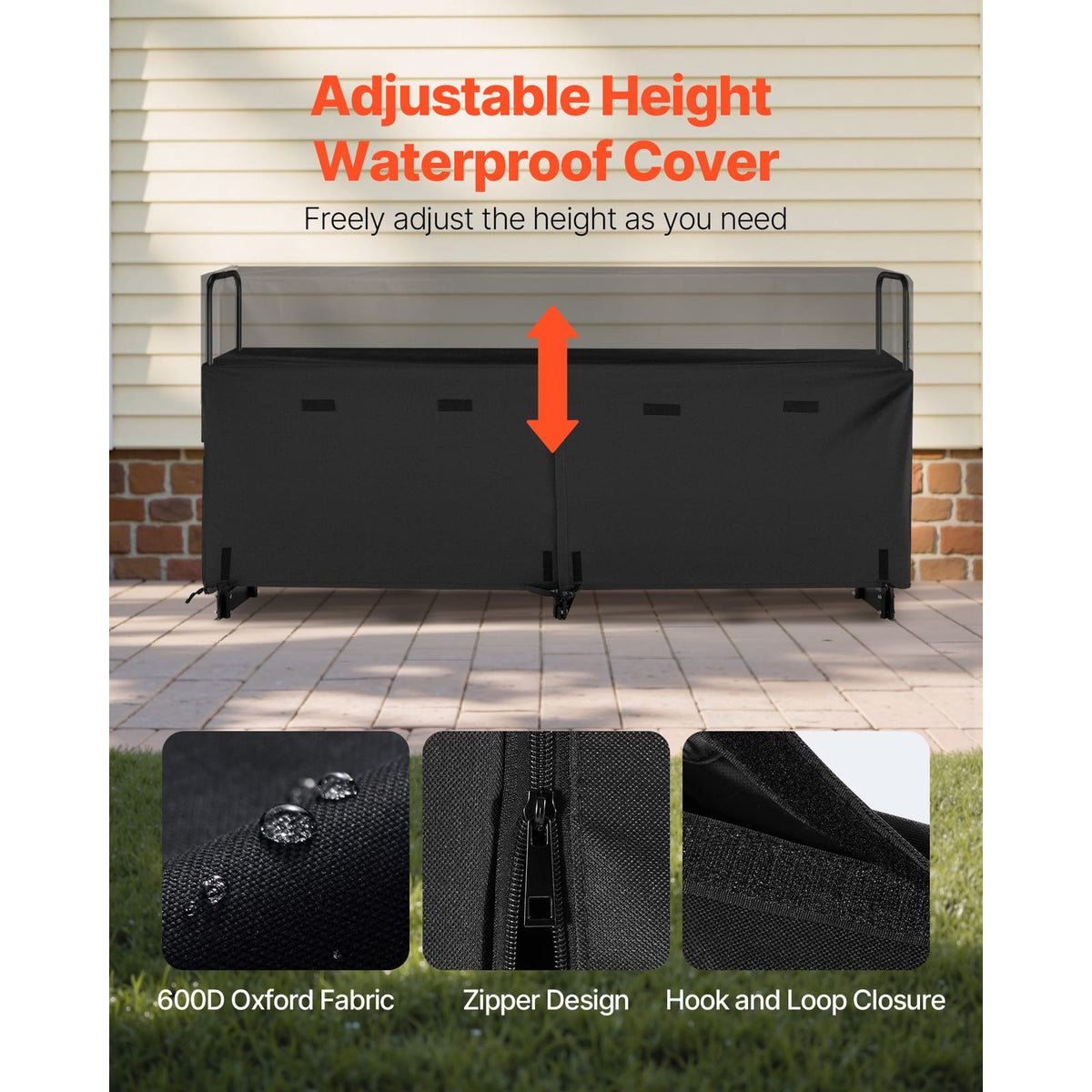 Black Iron Firewood Rack with Cover - 8ft Outdoor Log Holder