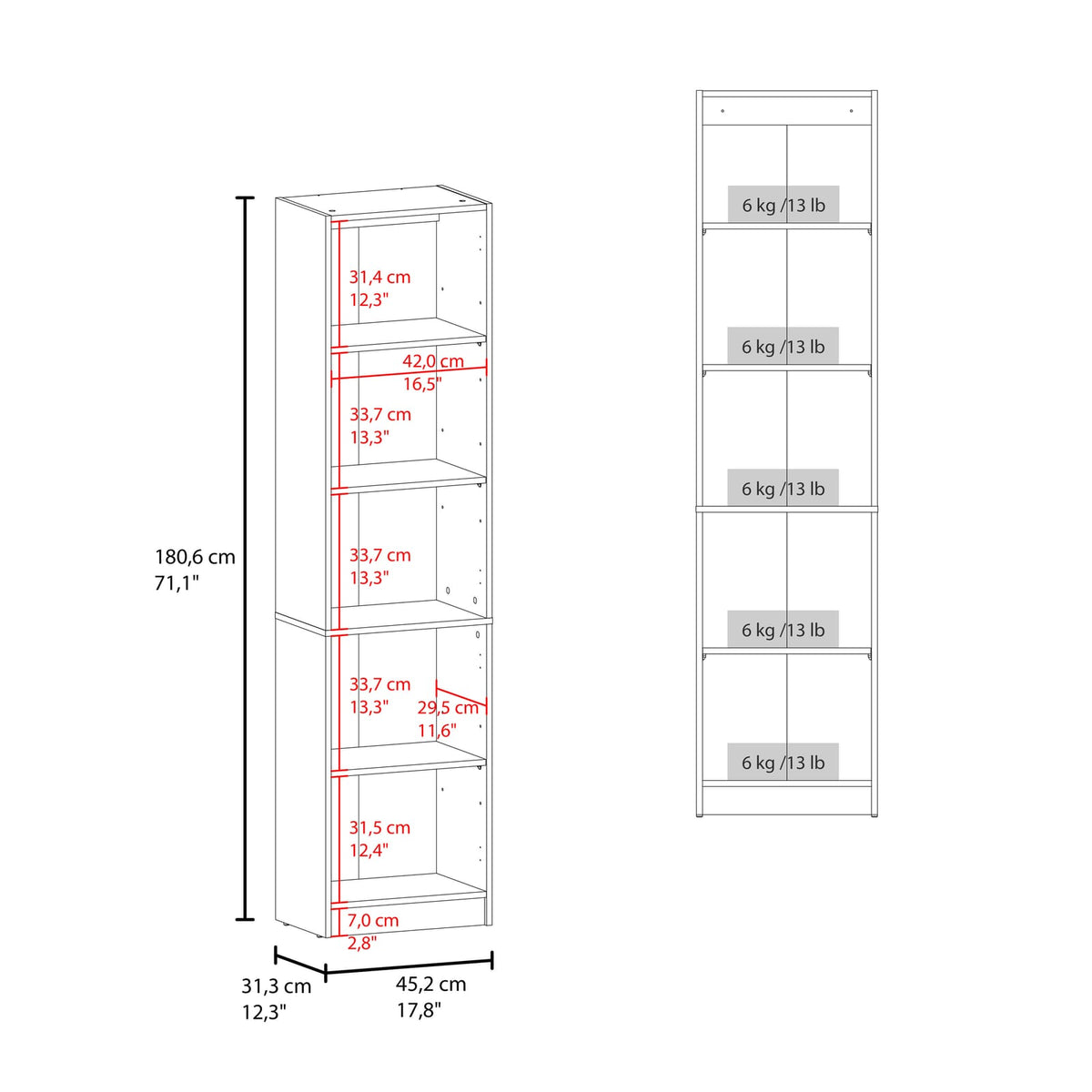 White Bookcase Cabinet with Glass Doors - 5 Shelves for Living Room