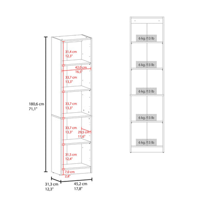 White Bookcase Cabinet with Glass Doors - 5 Shelves for Living Room