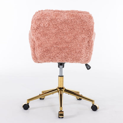 Pink Upholstered Office Chair - Study Desk Chair with Golden Base