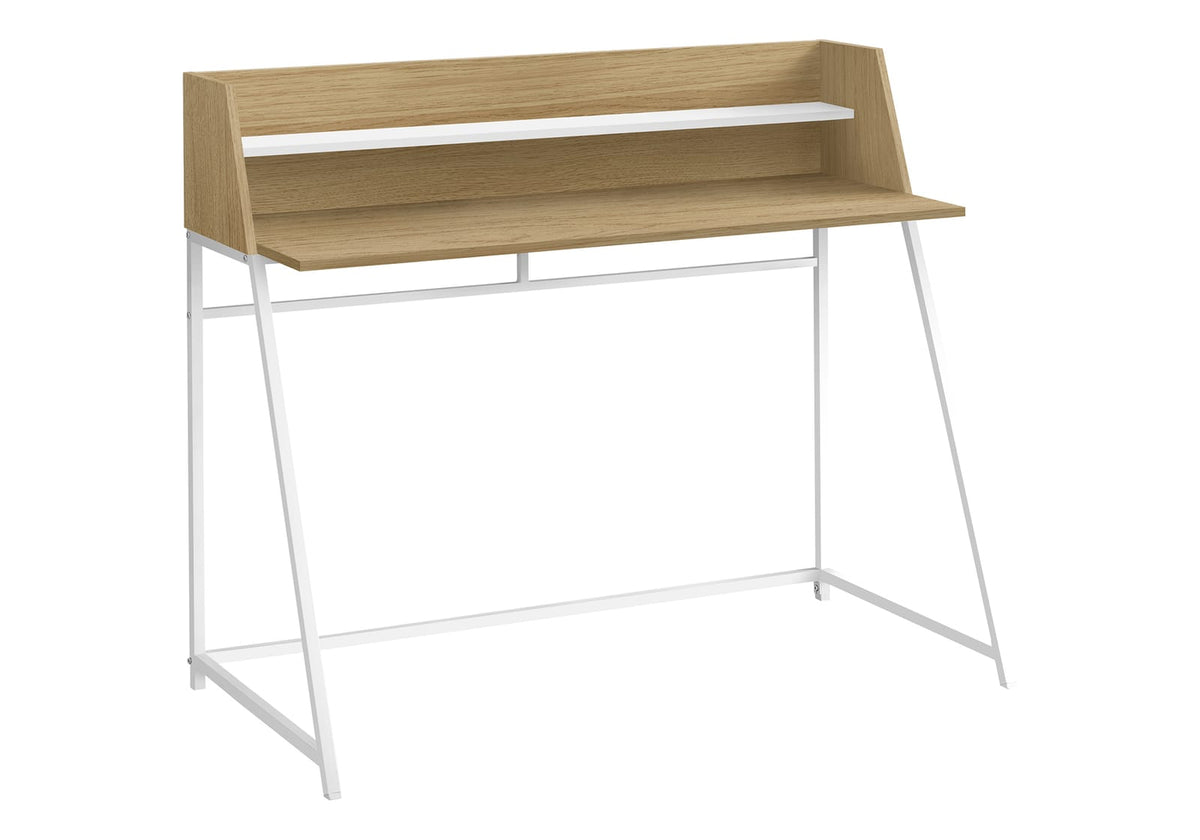 Computer Desk with Hutch - Natural Laminate, 48"L, White Metal Base