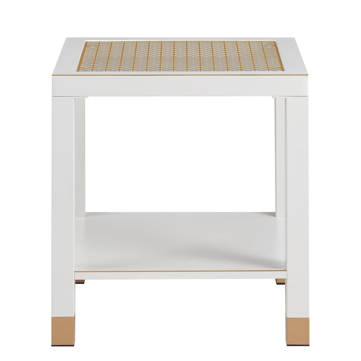 White+Gold Glass End Table - Modern Square Side Table for Living Room