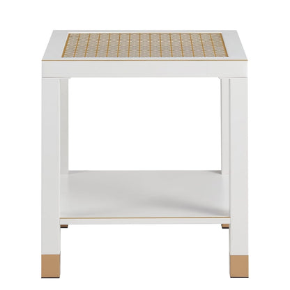White+Gold Glass End Table - Modern Square Side Table for Living Room