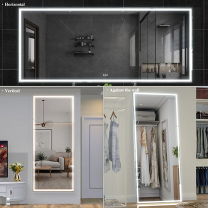 Extra Large LED Bathroom Mirror - 84x36 Silver Aluminum Frame