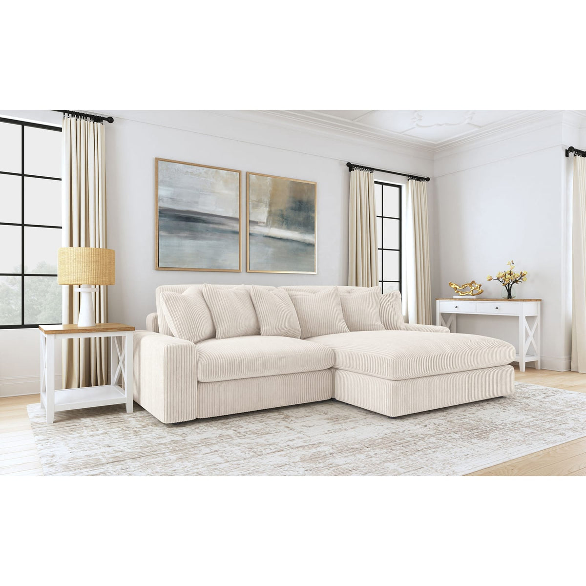 Sand Upholstered L-Shaped Sectional Sofa - 4 Seats