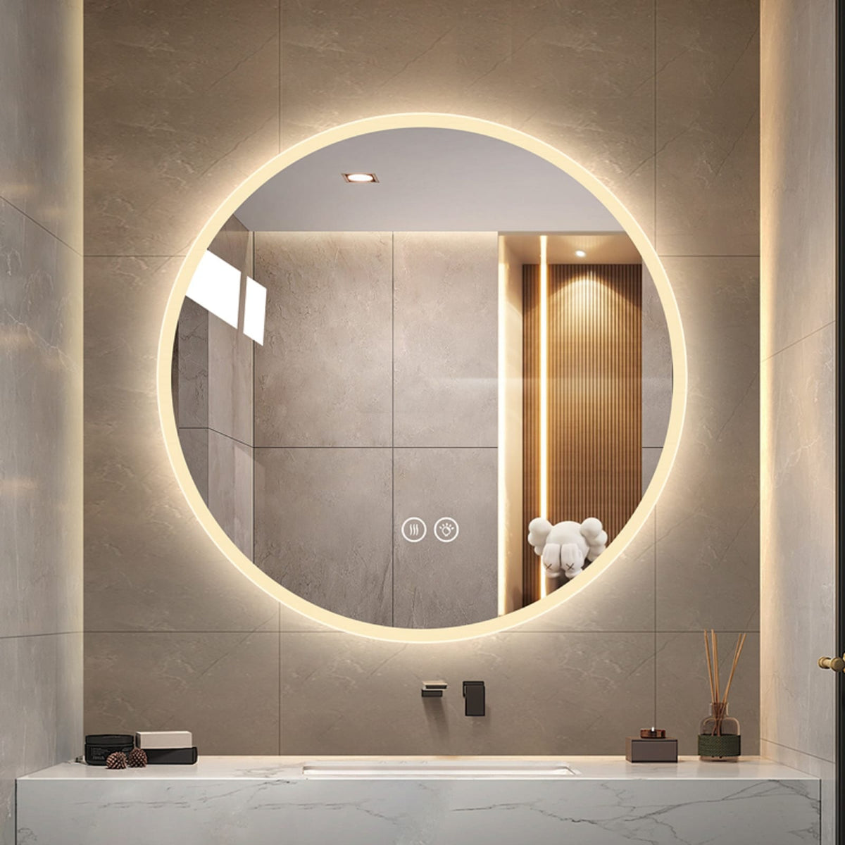 Silver LED Bathroom Mirror - 23.6" Wall Mounted Vanity Mirror with Defog