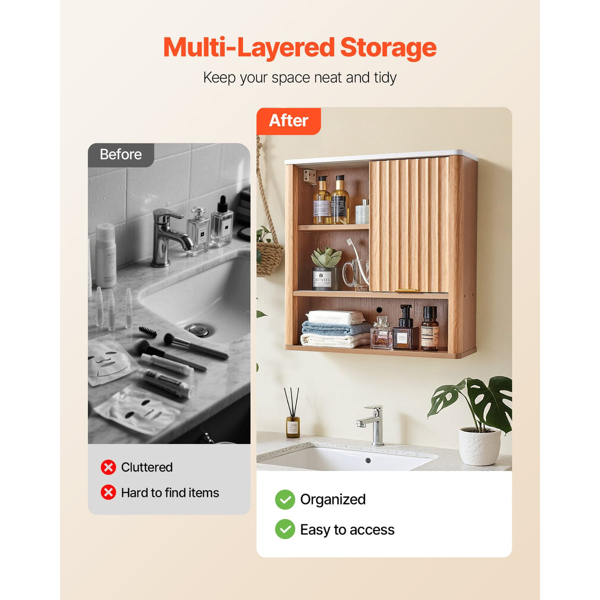 Bathroom Wall Cabinet - Wood, Adjustable Shelf, Over Toilet Storage