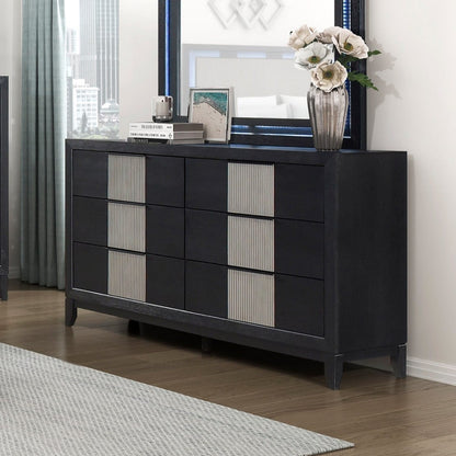 Contemporary 6-Drawer Dresser - Charcoal Gray Solid Wood