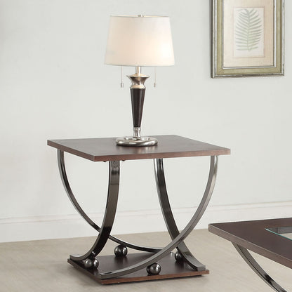 Black Silver Square End Table with Bottom Shelf Storage for Living Room