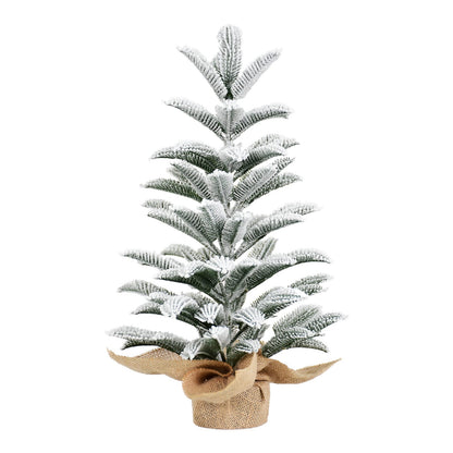 50cm Flocked Tabletop Christmas Tree - White+Green PE Mini Tree with Burlap Base
