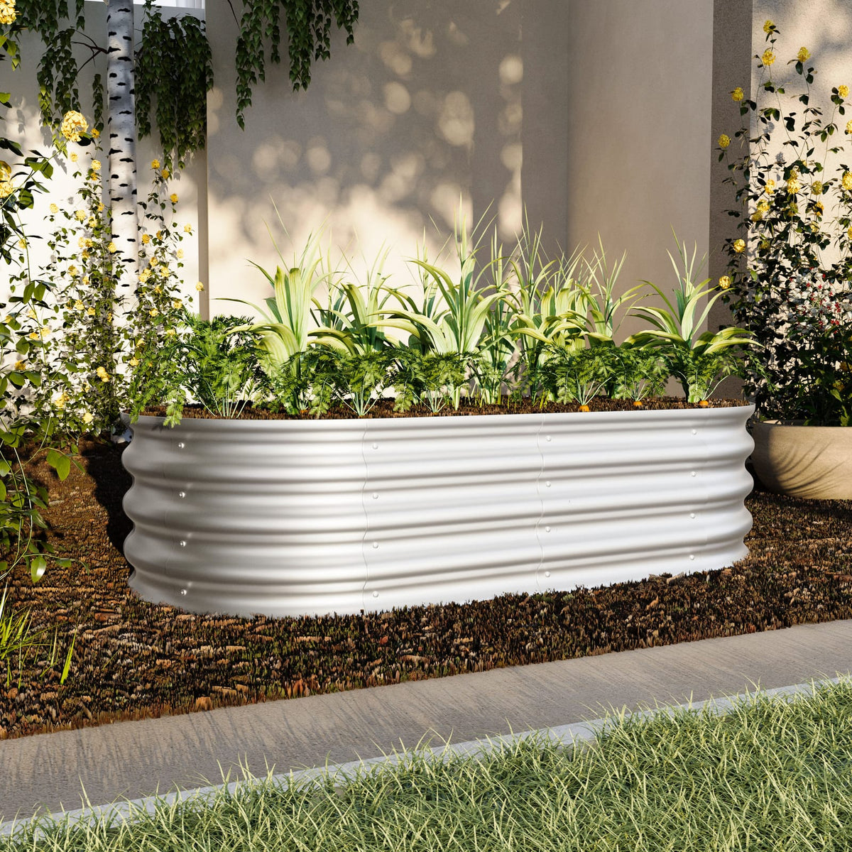Heavy Duty Silver Metal Raised Garden Beds for Outdoor Vegetable Gardening