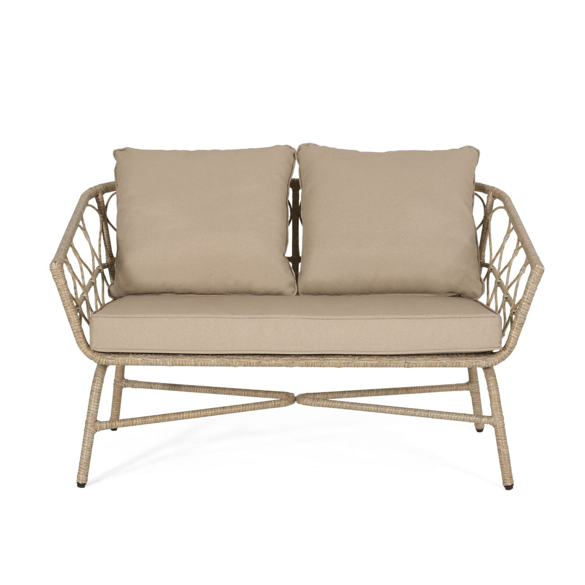 Brown Rattan Loveseat Set for Patio Outdoor
