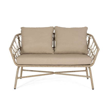 Brown Rattan Loveseat Set for Patio Outdoor