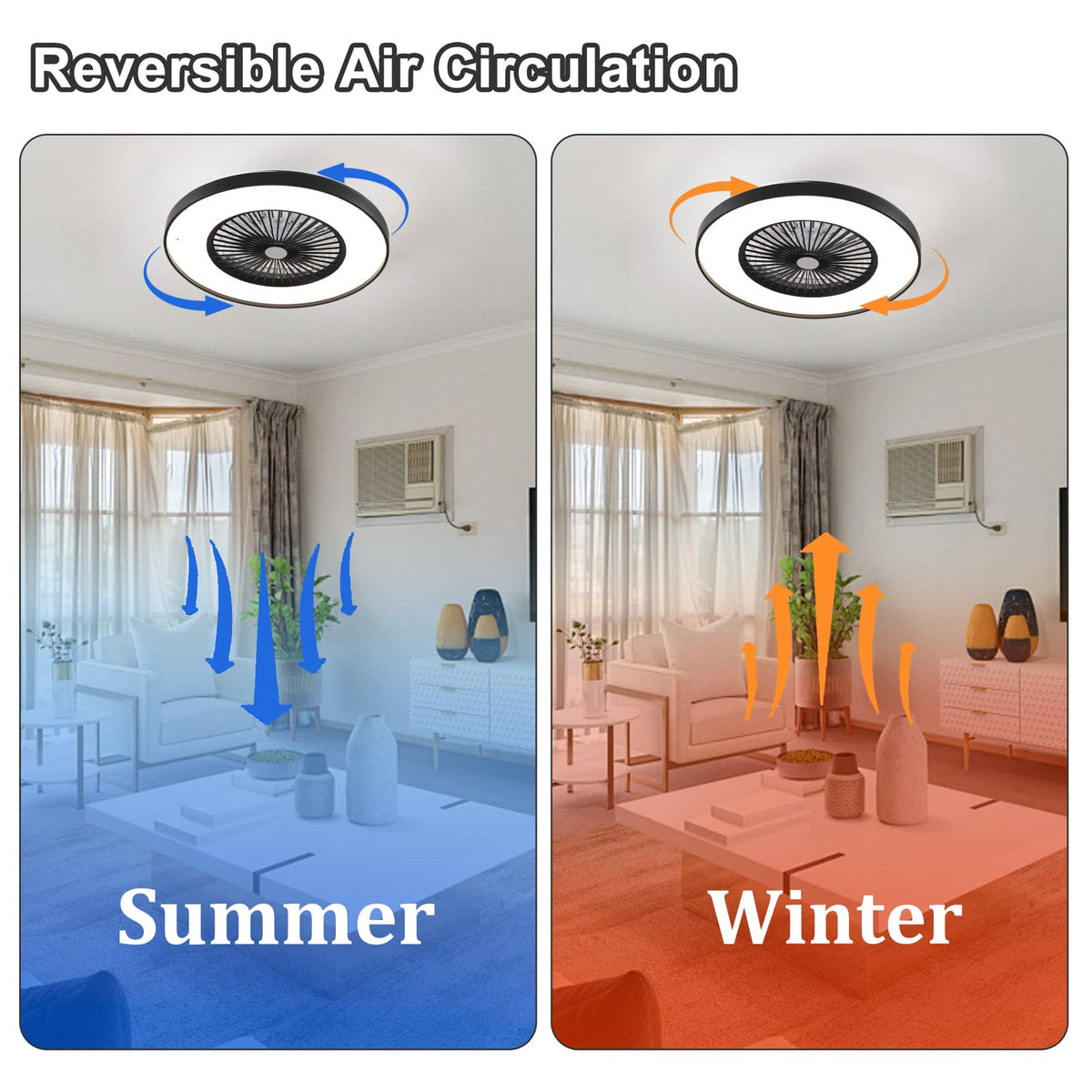 Black ABS Bedroom Fan Light - 23.6" Remote Control