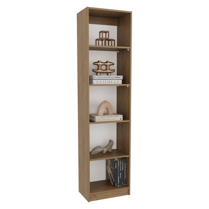 Home Slim Bookcase - 5 Tier Beige MDF Shelves