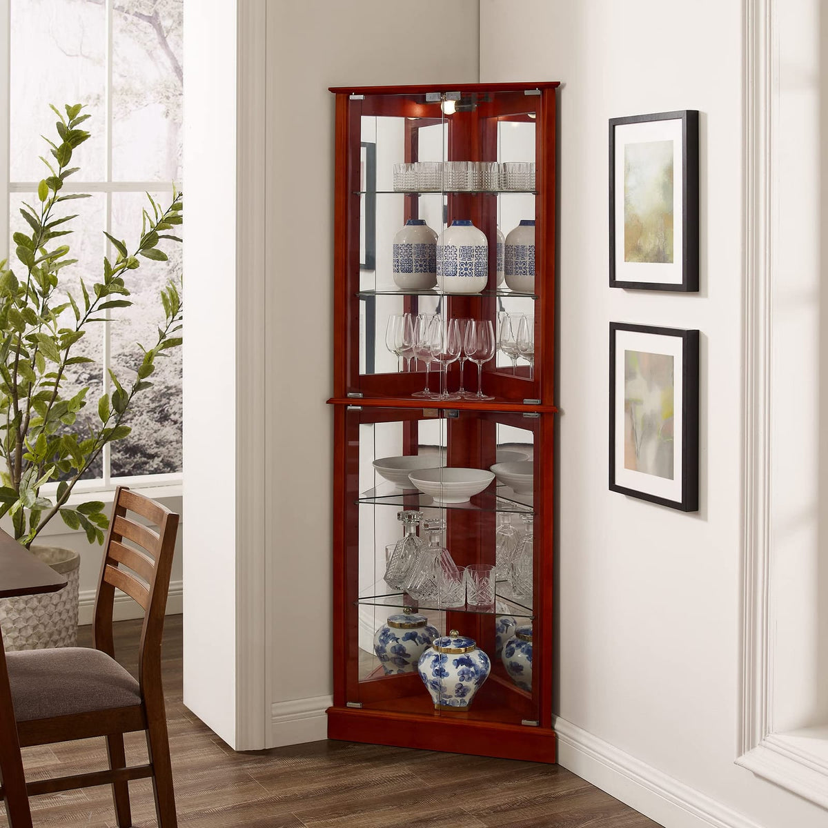 Cherry Mirrored Corner Curio Cabinet - 72" Display Cabinet