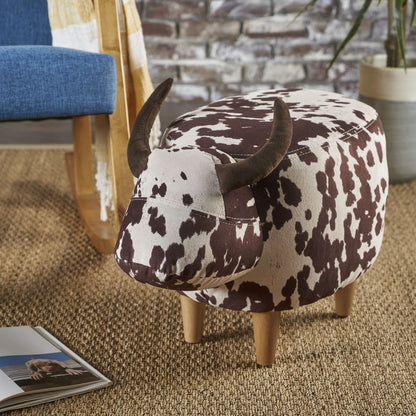 Brown & White Cow-Shaped Ottoman - Modern Accent Stool