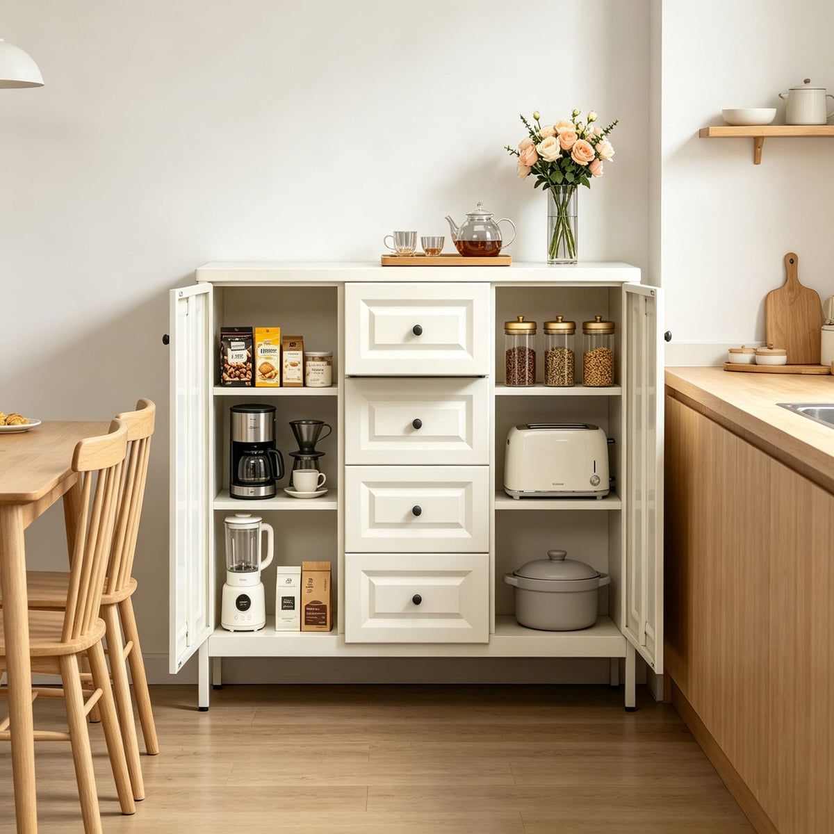 47.24" Beige Steel Storage Cabinet with Drawers & Shelves