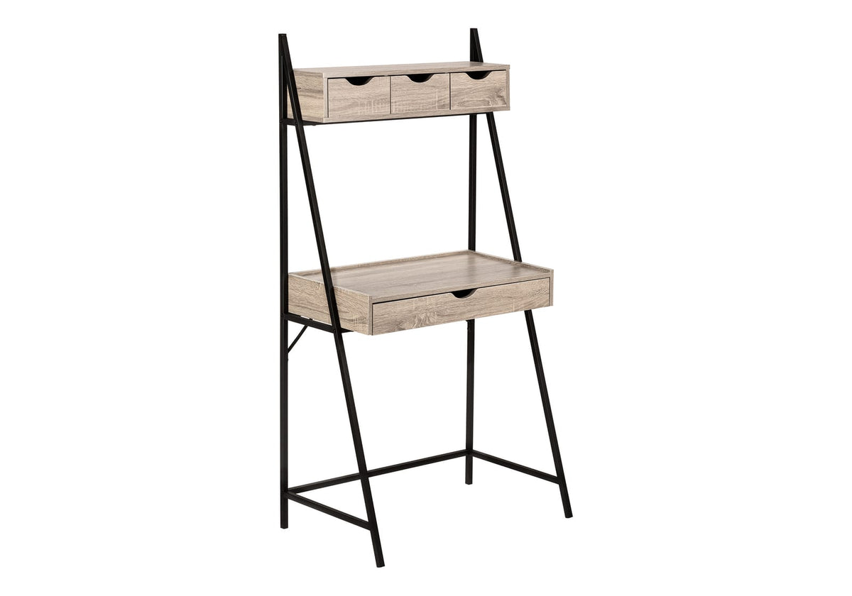 Taupe Metal Computer Desk - Compact Home Office Storage