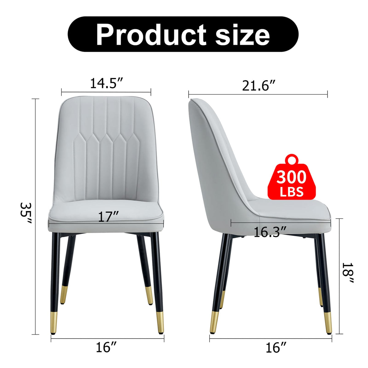 Light Gray Dining Chairs - 2 Piece Set PU Leather