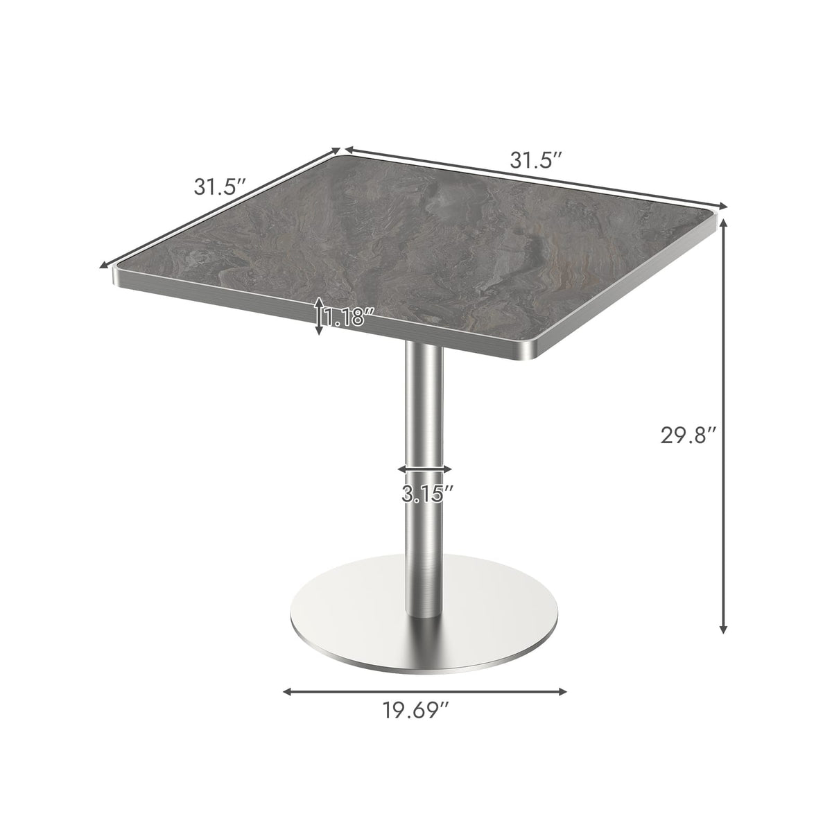 Square Modern Dining Table 31.5 inches Bistro Table Tulip Table with Faux Marble