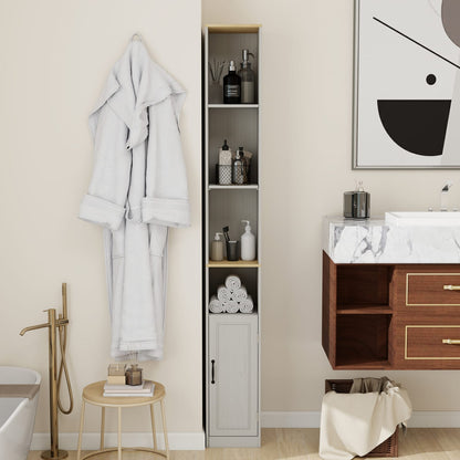 Tall Slim Storage Cabinet in Ancient White MDF for Living Room or Study