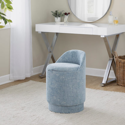 Light Blue Swivel Vanity Stool - 18" Fabric Storage Seat for Living Room