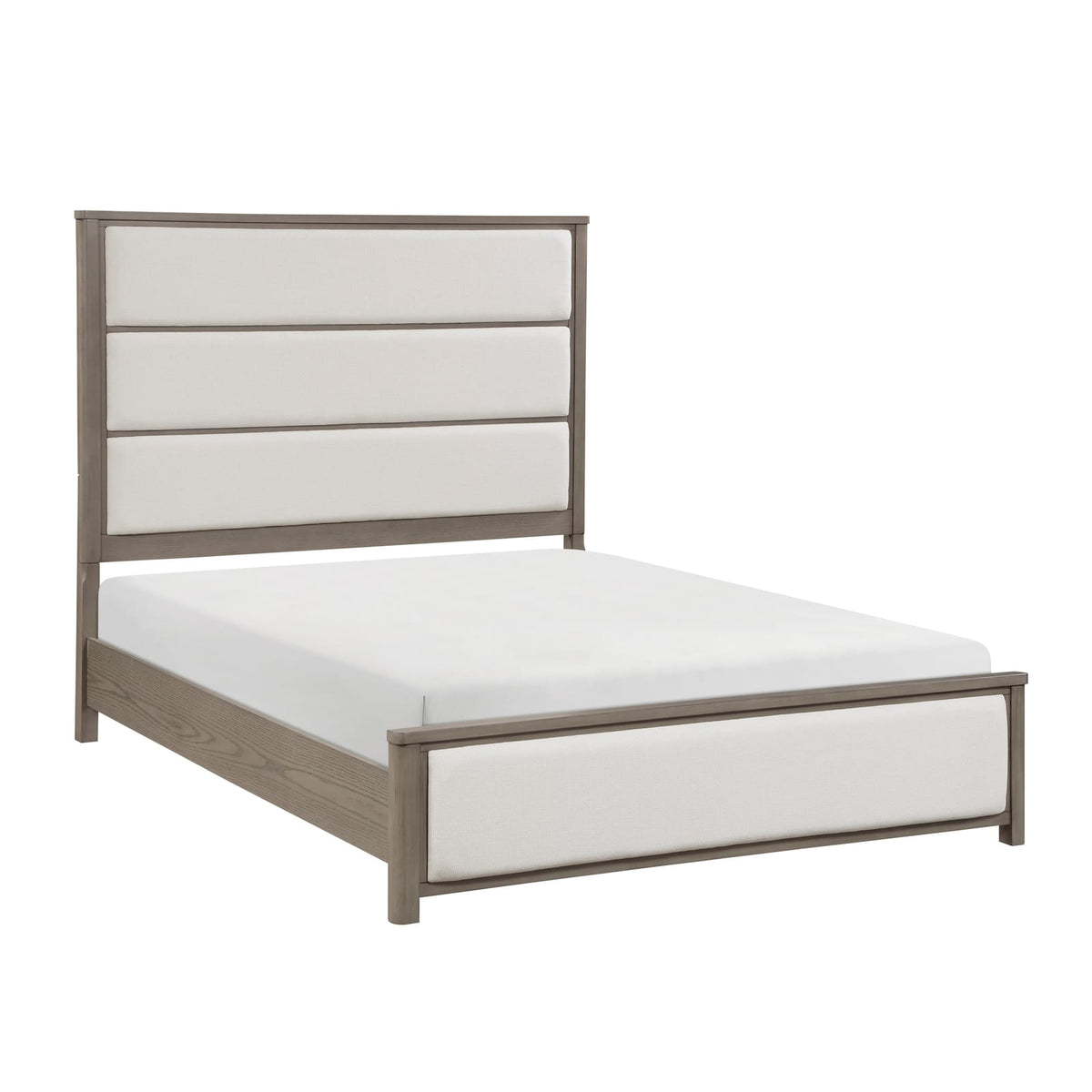 Queen Light Gray Wood Bed Frame Modern Panel Bed