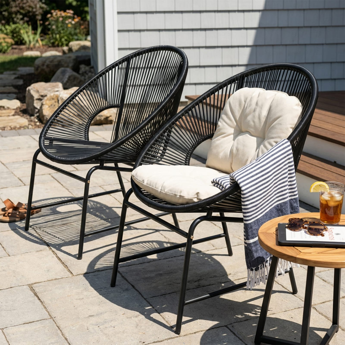Black Outdoor Lounge Set for Poolside or Garden Patio