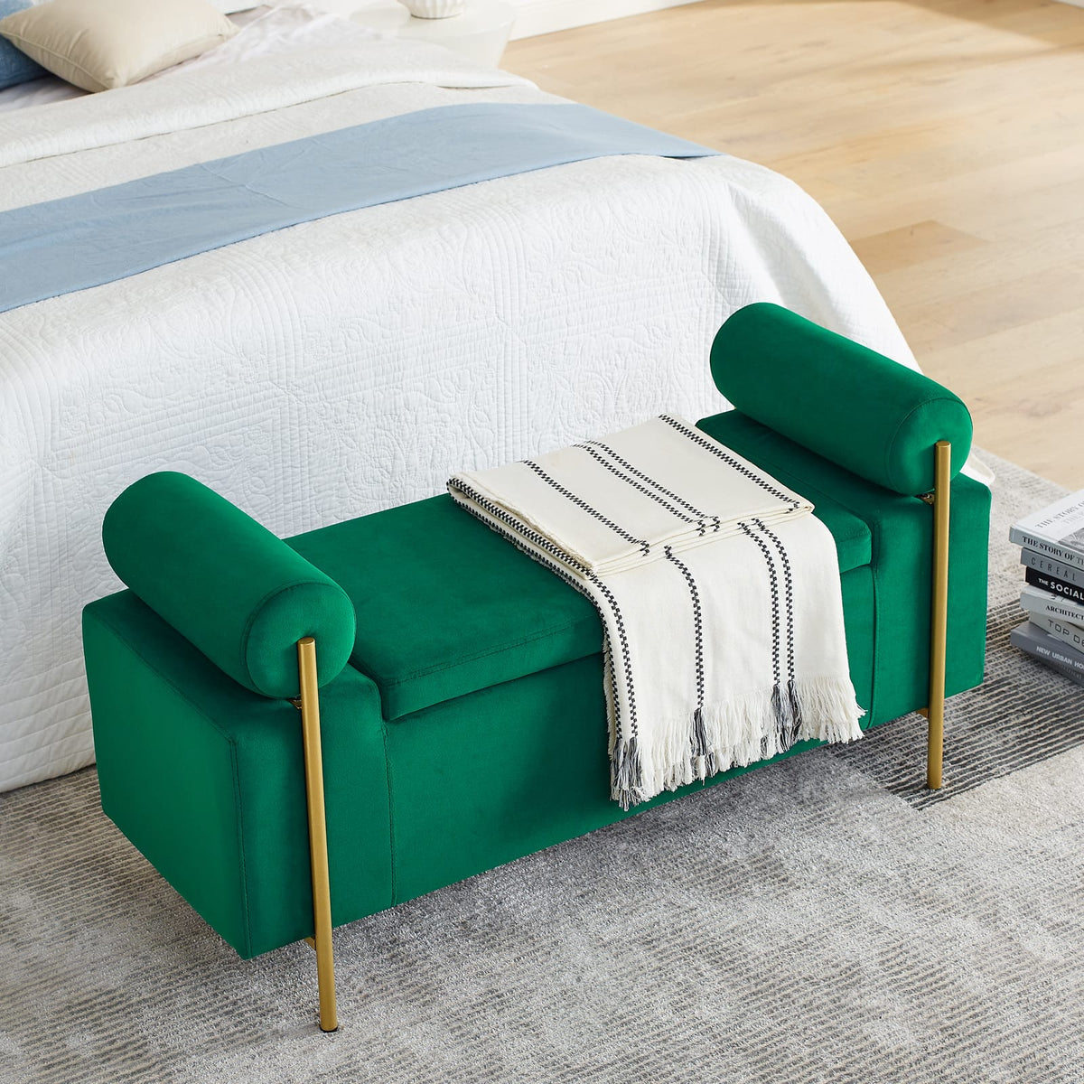 Elegant Green Velvet Storage Bench - Hallway, Living Room, Bedroom