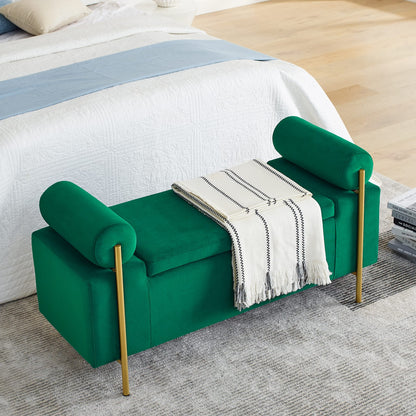 Elegant Green Velvet Storage Bench - Hallway, Living Room, Bedroom