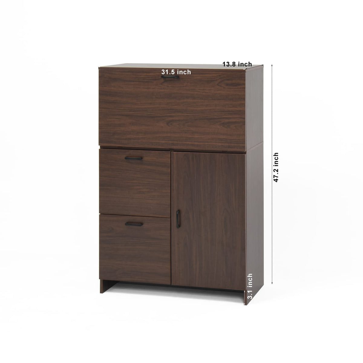 Fold-Up Desk Cabinet with Storage - Walnut Particle Board for Dining Room