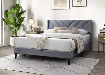 Elegant Grey Velvet Queen Bed Frame - Box Spring Not Required
