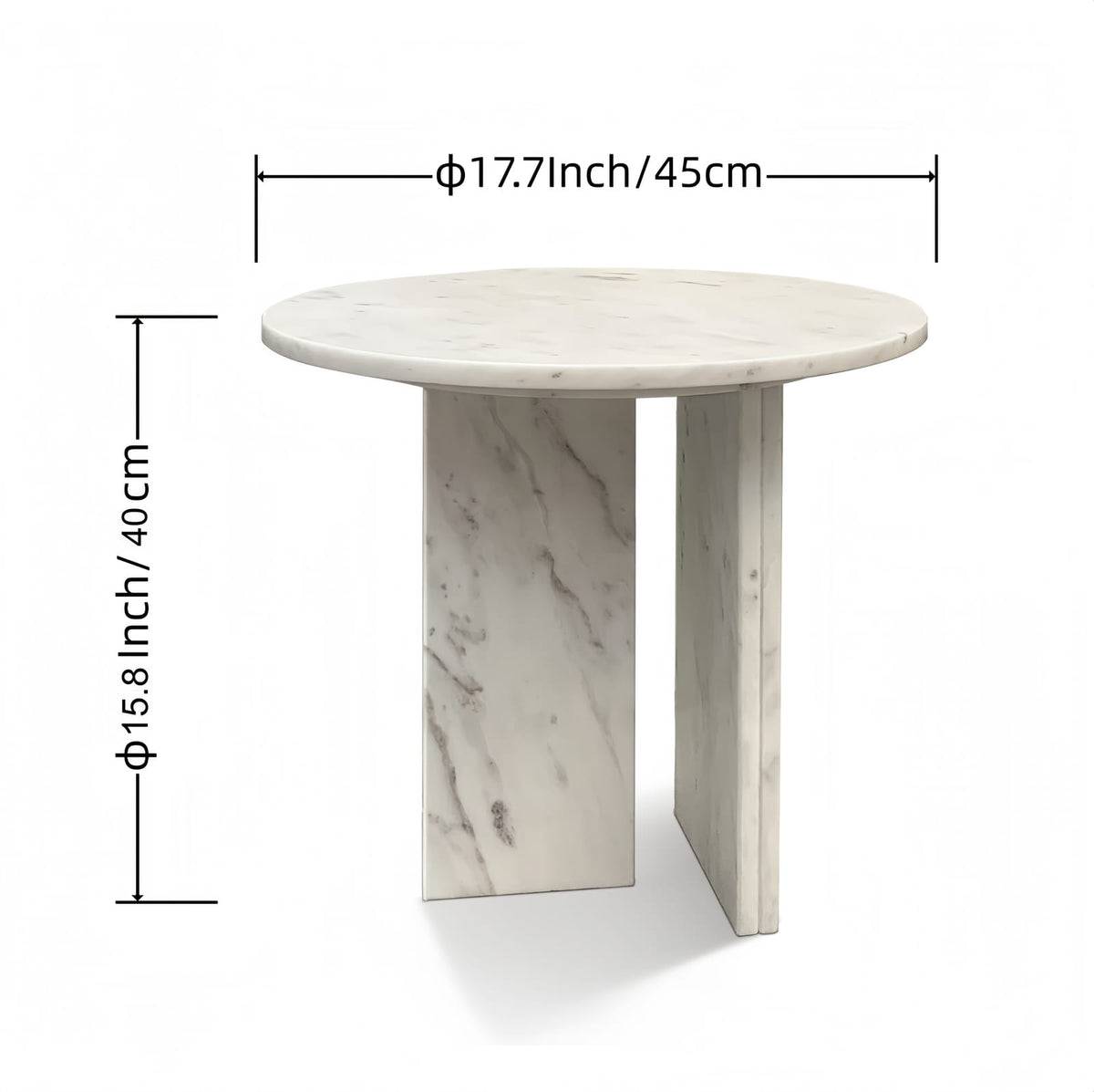 White Natural Marble Round Accent Table - Small Side Table, 17.7 Inch