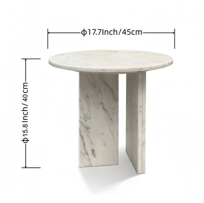 White Natural Marble Round Accent Table - Small Side Table, 17.7 Inch