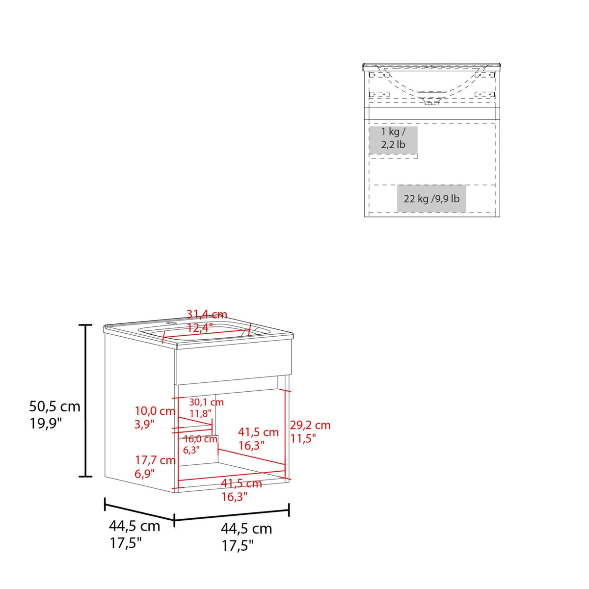 White Bathroom Floating Vanity with Sink - 17.5" x 17.5"
