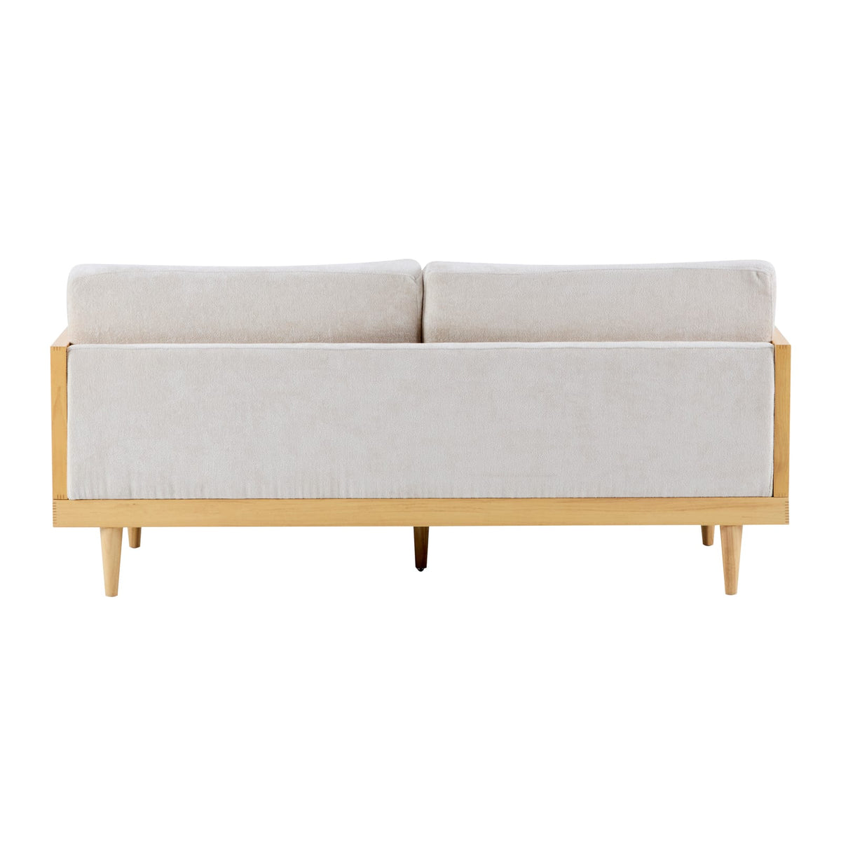 3-Seat Boucle Sofa with Cane Rattan, Natural Beige for Living Room
