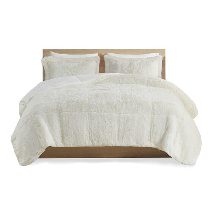 Queen Shaggy Polyester Comforter Set Ivory