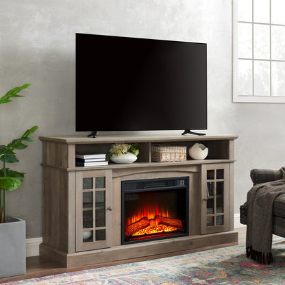 Grey Wash TV Stand with Fireplace - 65" TV Storage for Living Room