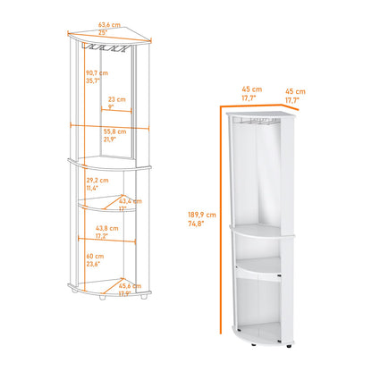 White 3-Tier Shelf Corner Bar Cabinet with Glass Rack