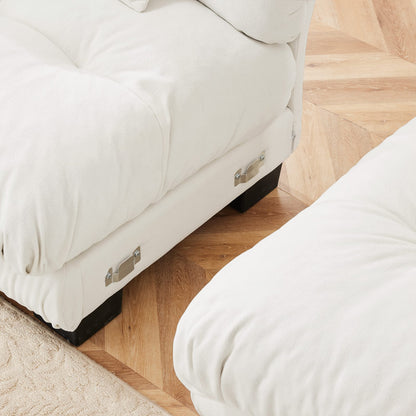 White Chenille Armless Sofa - 1 Seat for Living Room