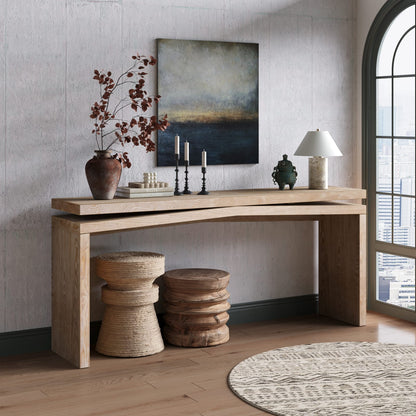 65 Inch Rustic Farmhouse Console Table - Natural Wood