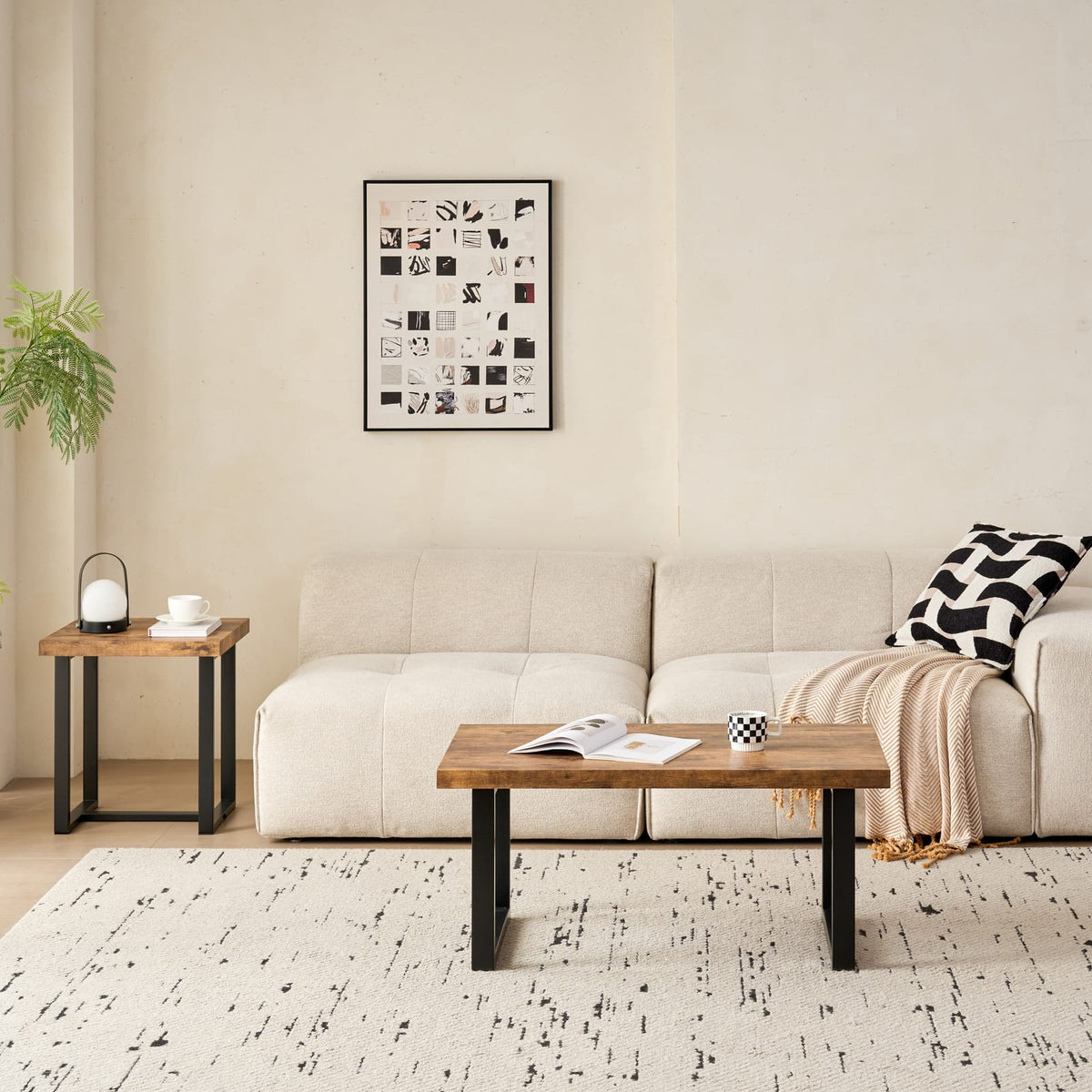 Walnut MDF Coffee Table with Metal Legs - 43.3" x 21.6" for Living Room