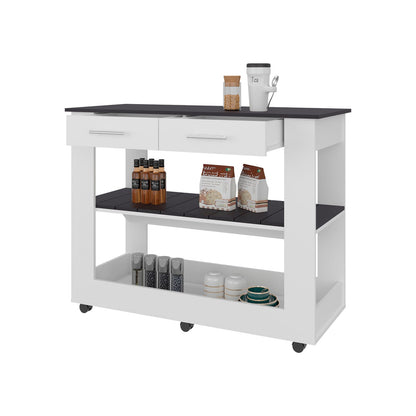 Rectangular White Kitchen Island with Storage