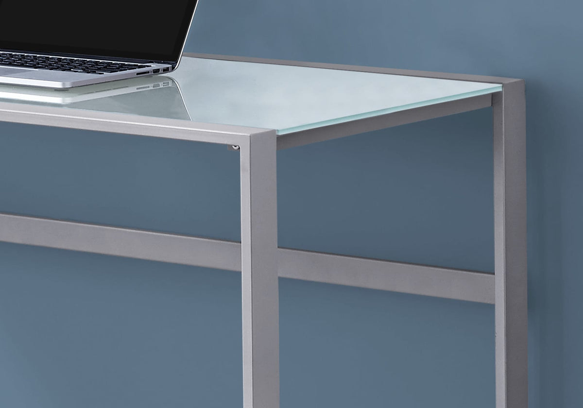 Silver Tempered Glass Desk - 48" Laptop Workstation