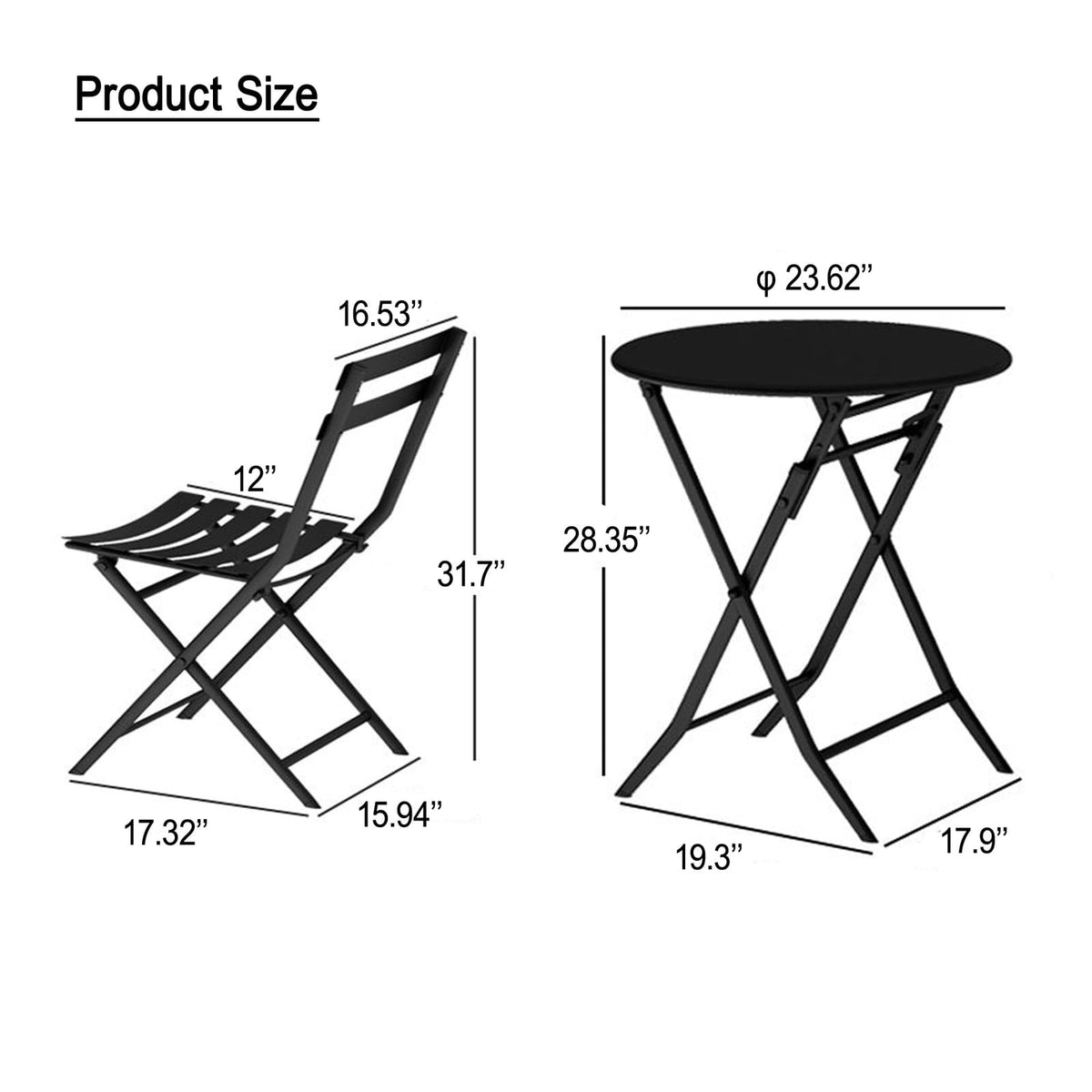Yellow Metal Folding Bistro Set - 3 Piece Patio Table and Chairs for Outdoor