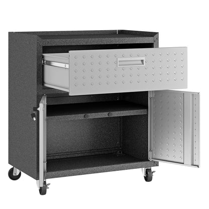 31.5" Dark Grey Metal Rolling Garage Cabinet - 2 Door Storage