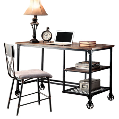 Industrial Computer Desk - Antique Black Metal Shelves